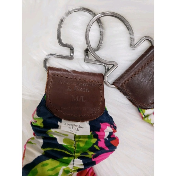 Abercrombie & Fitch M/L leather fabric floral STRETCH belt y2k vintage tropical - Picture 4 of 5